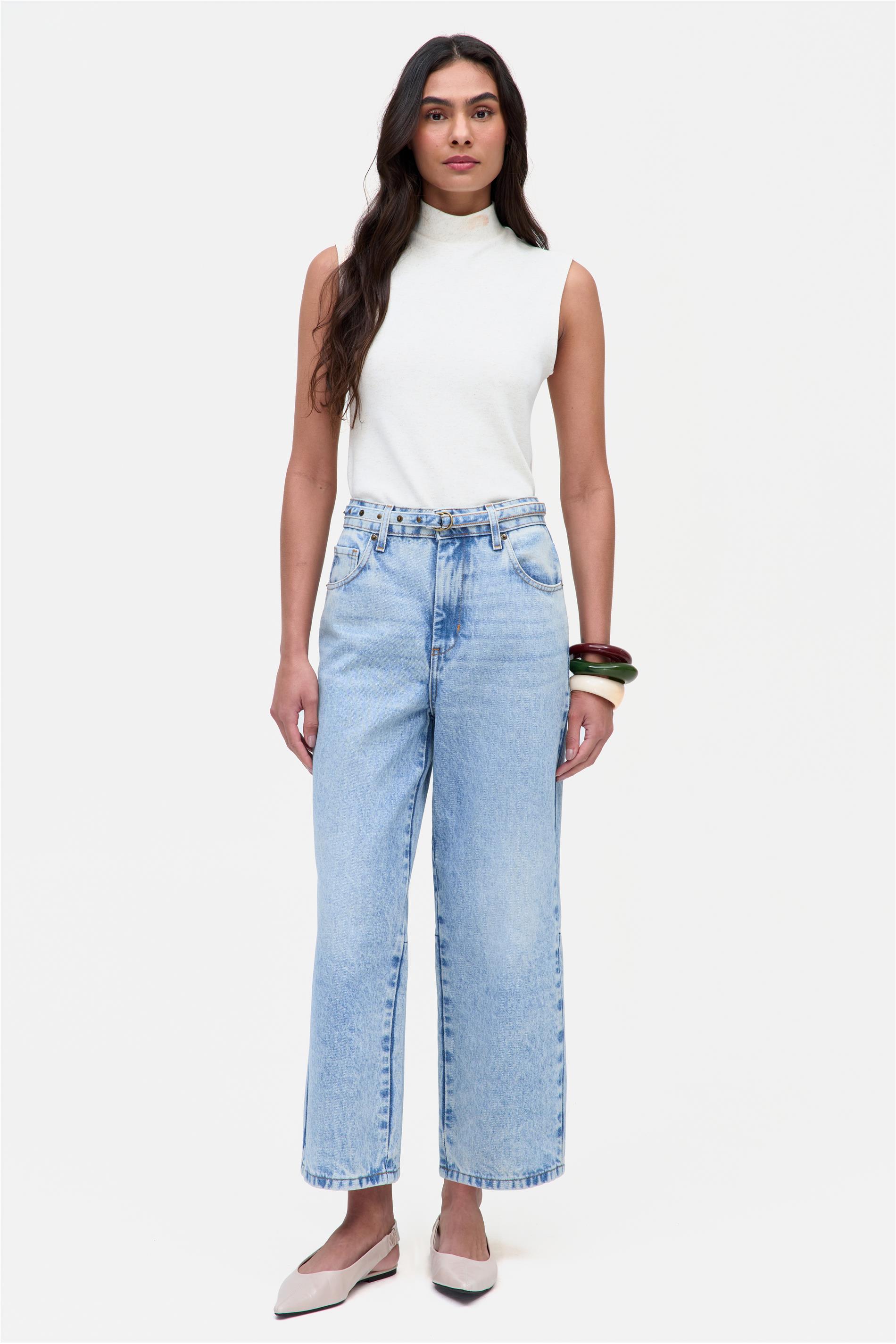 Calça Jeans Reta G5 Cropped Feminina